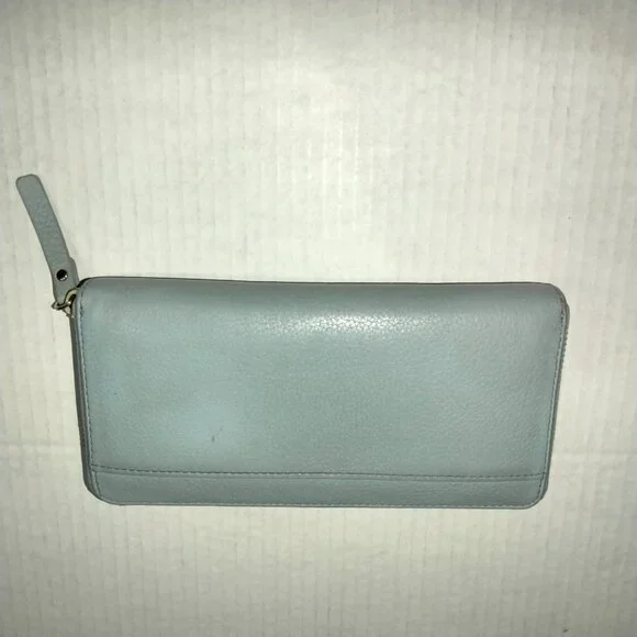 Kate Spade New York Zip Around Wallet, Travel Organizer, Pebbled Blue Leather - Picture 8 of 9